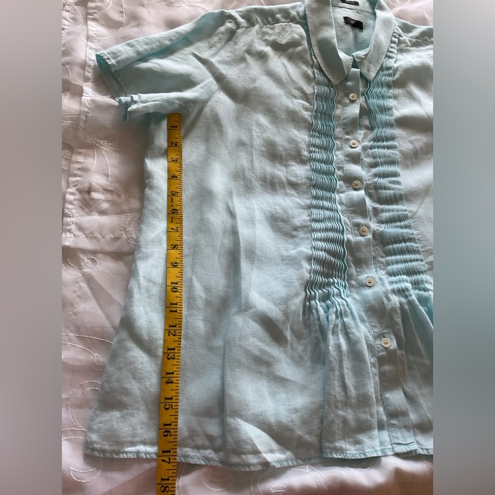Talbots Women’s 2X Pure Irish Linen Teal Mist Short Sleeve Top - Picture 7 of 12